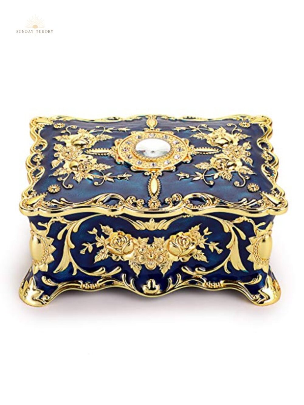 Vintage Metal Jewelry Box 2-Layer Trinket Organizer Velvet Tray